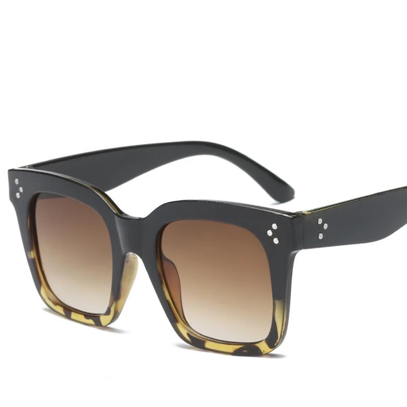 Ким солнечные очки в стиле Кардашьян леди плоский верх очки Lunette Femme женские роскошные брендовые солнцезащитные очки для женщин с заклепками Защита от солнца Glasse UV400 - Цвет линз: Half-Leopard