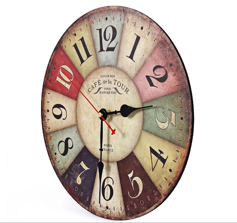 Лучшие продажи Новые большие деревянные настенные часы круглые винтажные