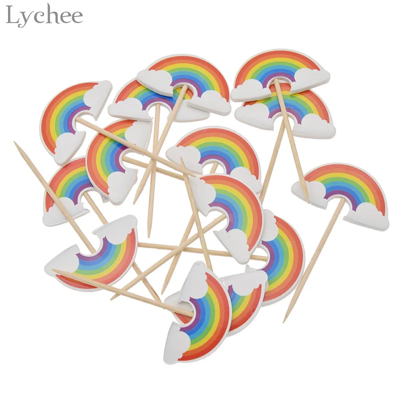 Lychee Life 24 шт. Мультяшные радужные топперы для кексов детские украшения дня