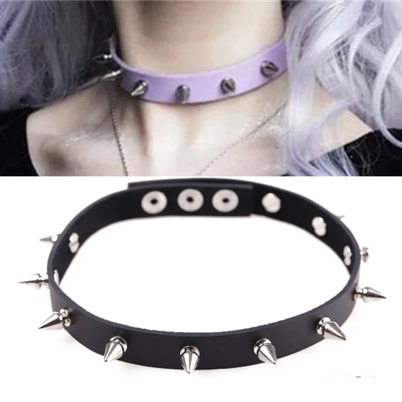 Ошейник ручной работы в стиле панк готика с шипами модная пуговица кожаное