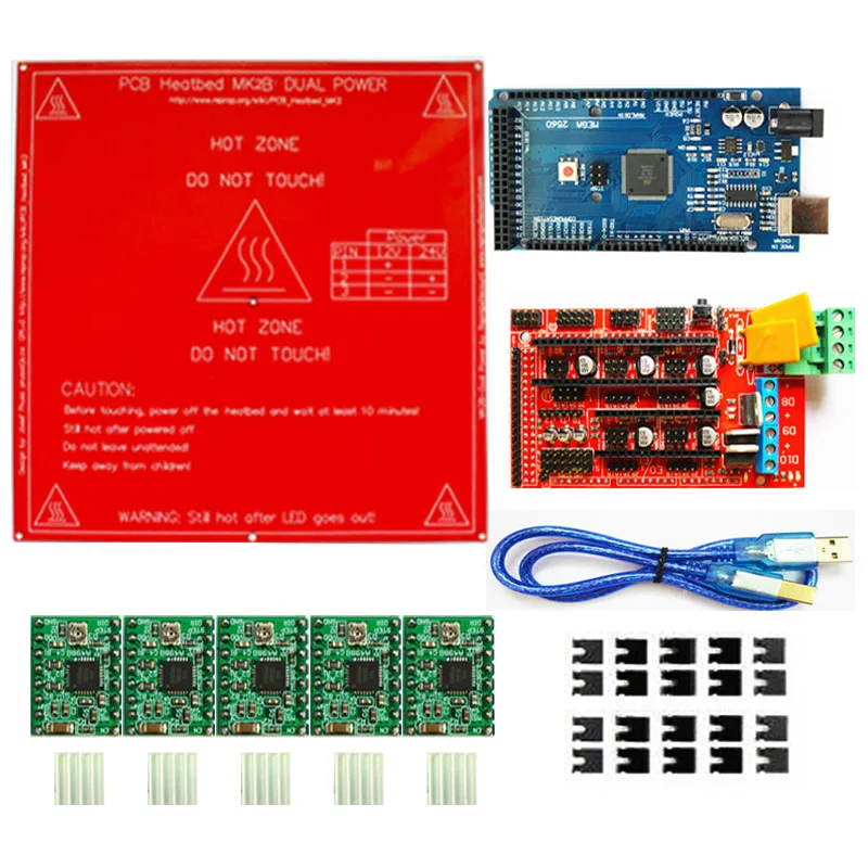 1 шт. Mega 2560 R3 + RAMPS 4 контроллер 5 A4988 шаговый драйвер модуль PCB Heatbed MK2B 3D Принтер