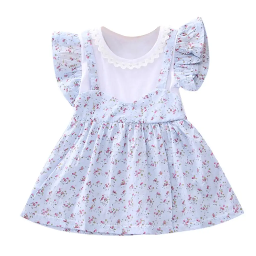 Light Blue Летнее платье принцессы с цветочным принтом и рукавами-крылышками для маленьких девочек платье на день рождения для маленьких девочек Vestido Barboteuse B Fille; Прямая поставка; 2 - Цвет: Light Blue