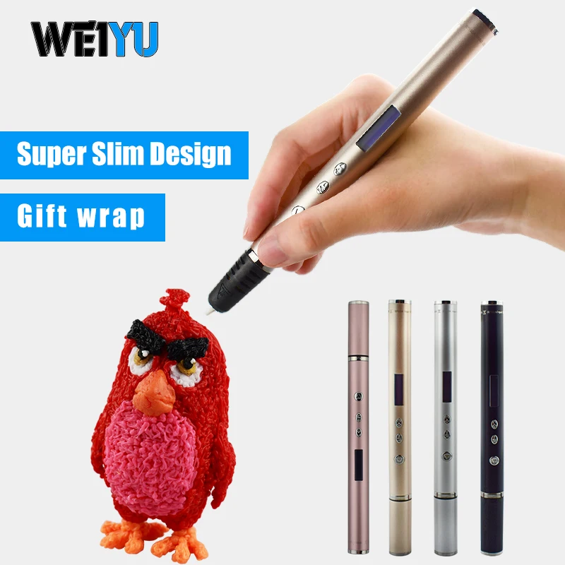 WEIYU 3d ручки PLA нити 1,75 мм 10 цветов* 5 м 3d печатных pen-3d детей Рождественский подарок тонкий светодиодный дисплей для рисования ручка