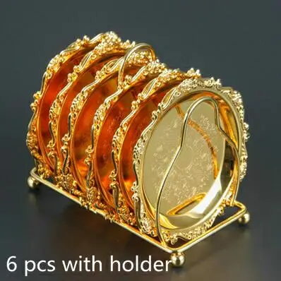 Six pcs gold Коктейльная подставка для напитков винтажная Золотая Серебряная металлическая тарелка из цинкового сплава чайная Подставка для напитков - Цвет: Six pcs gold