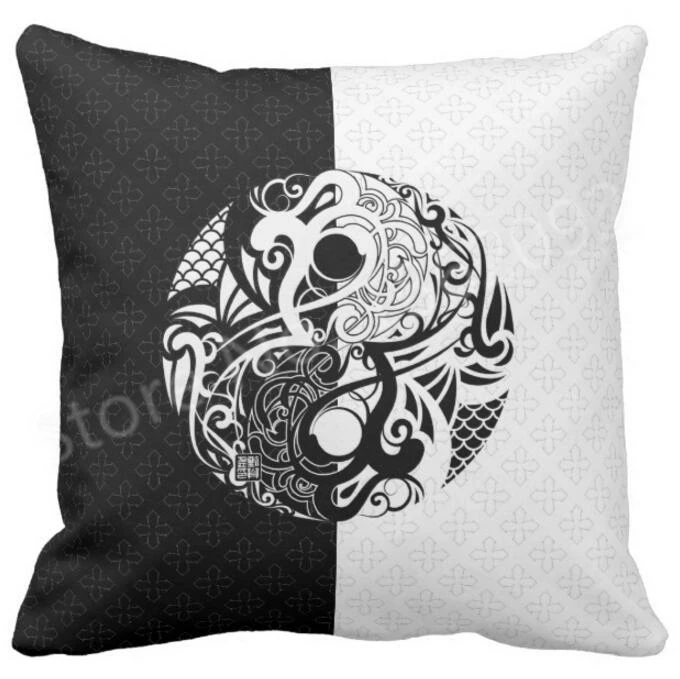Современный черно белый чехол для подушки Инь Ян замысловатый абстрактный