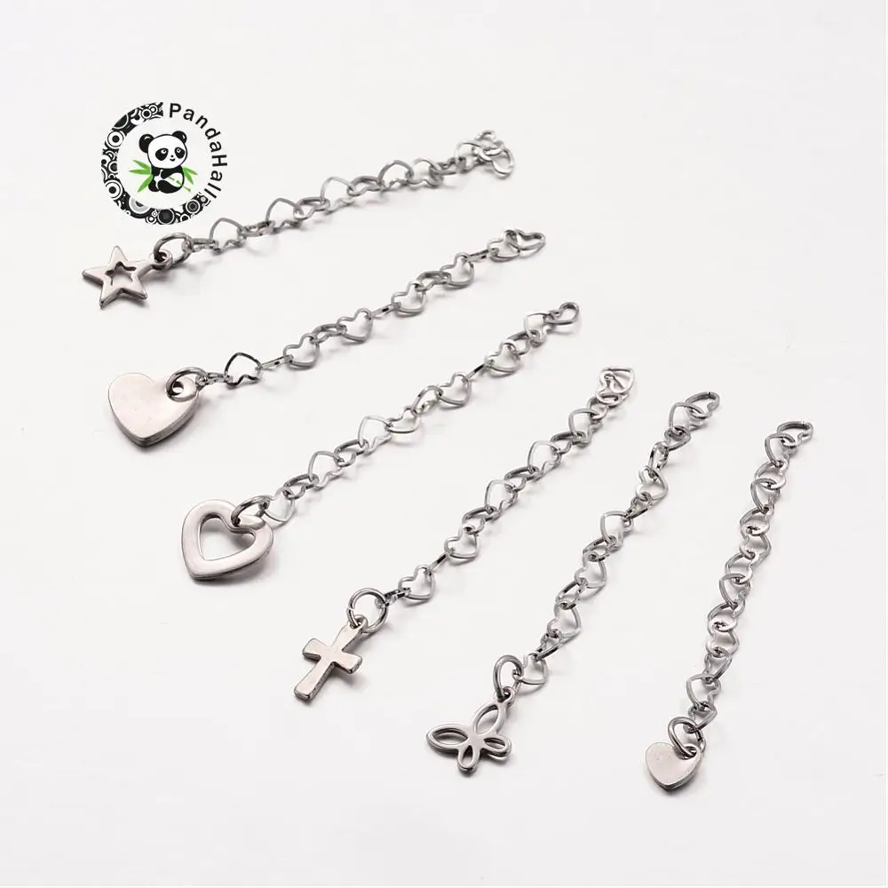 

304 Stainless Steel Heart Link Extender Chains for Necklace Bracelet Jewelry Making, Stainless Steel Color, 52~61x3.5mm