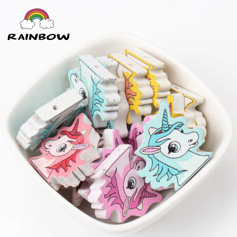 Смесь цветов Единорог Форма Licorne узор деревянные бусины для самостоятельного