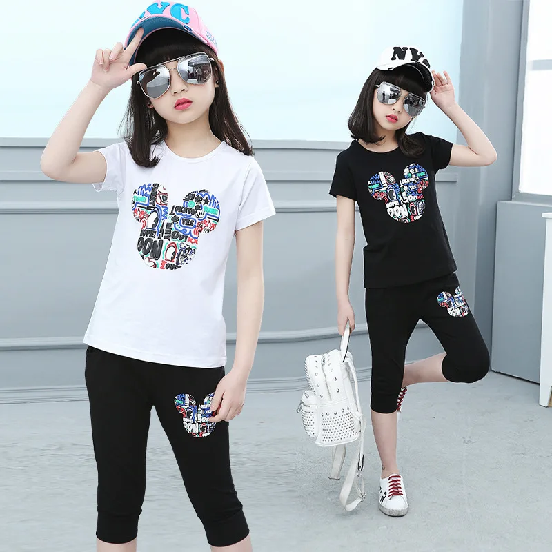 Детская летняя одежда Модный комплект одежды из 2 предметов с Минни и Микки для