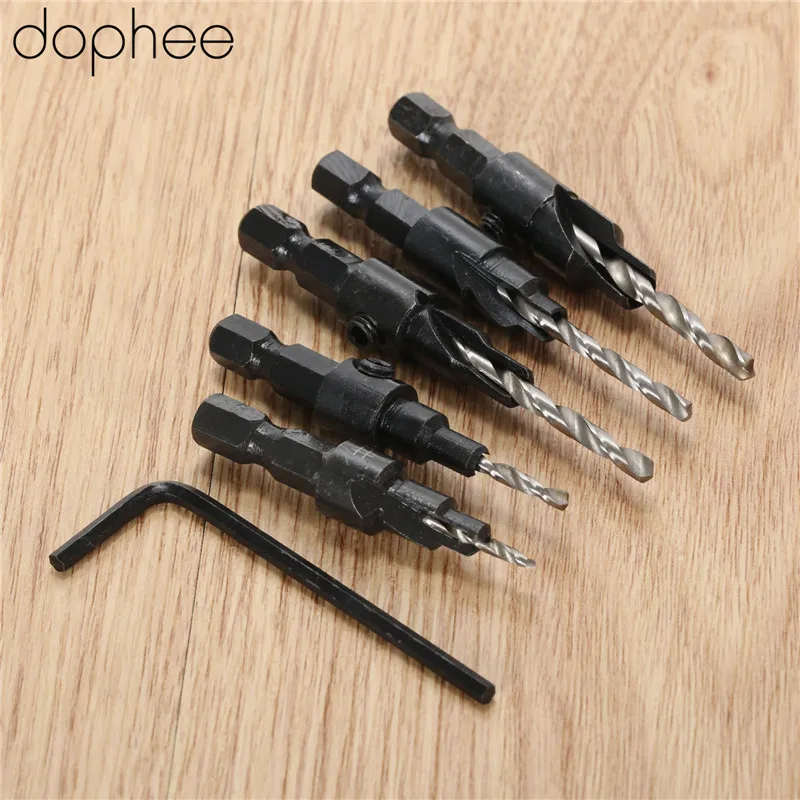 Dophee 5 шт. Набор сменных Сверл из быстрорежущей стали для зенковки древесины + 1/4