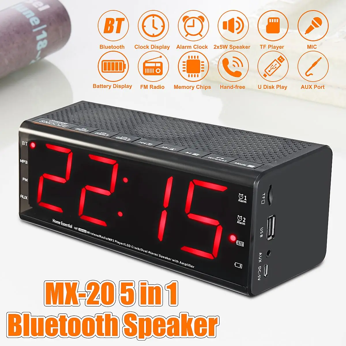 LEADSTAR bluetooth динамик портативный беспроводной стерео будильник для Iphone Huawei TF FM