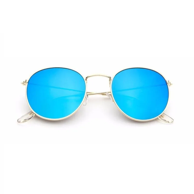 GoldFrameBlue Ретро Круглые Солнцезащитные очки женские брендовые дизайнерские солнечные очки для женщин зеркальные солнечные очки сплав Ray женские Oculos De Sol - Цвет линз: GoldFrameBlue