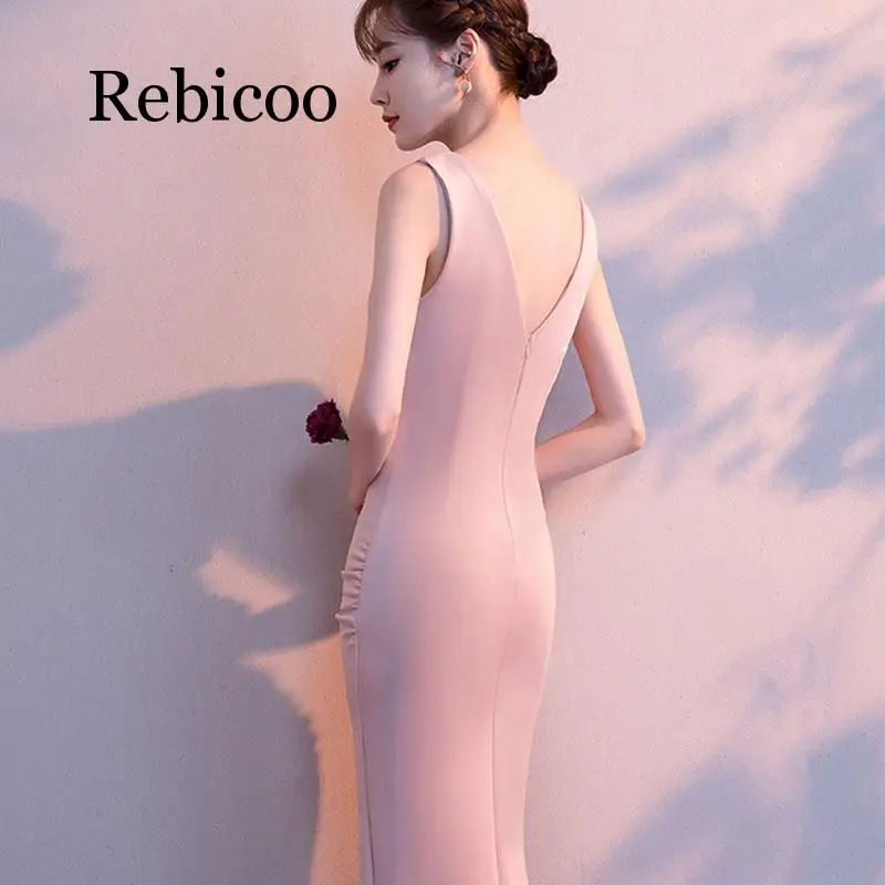 

Rebicoo 2019 new formal sexy V-neck long section ladies fishtail slim sequin dress