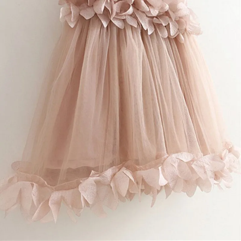 Летнее сетчатое платье для девочек принцессы модное без рукавов украшенное