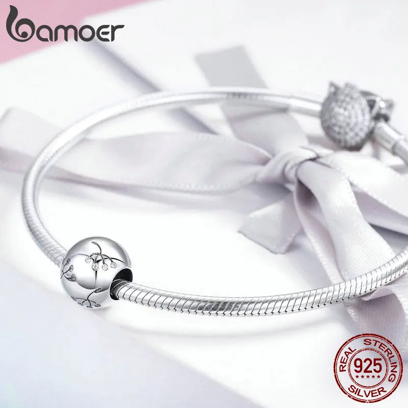 BAMOER 925 пробы Серебряный цветок одуванчика круглые бусины талисманы подходят для женщин серебряные браслеты-обручи ювелирных изделий BSC053