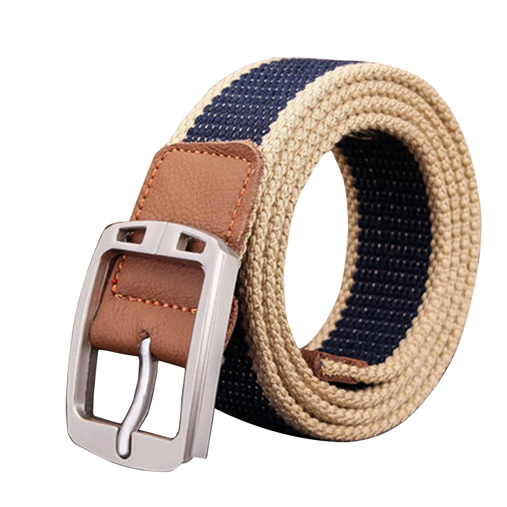 Navy Blue Stripe Мужской модный наружный пояс, Холщовый Регулируемый Повседневный Пояс на талию, подарок, Классическая, винтажная Пряжка, мужской ремень высокого качества - Цвет: Navy Blue Stripe