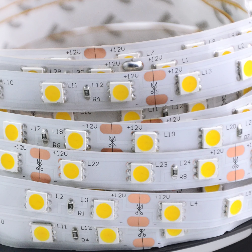5630 5050 SMD Светодиодная лента теплый белый/белый 12В неводонепроницаемый 5 м 60Led/м Fita