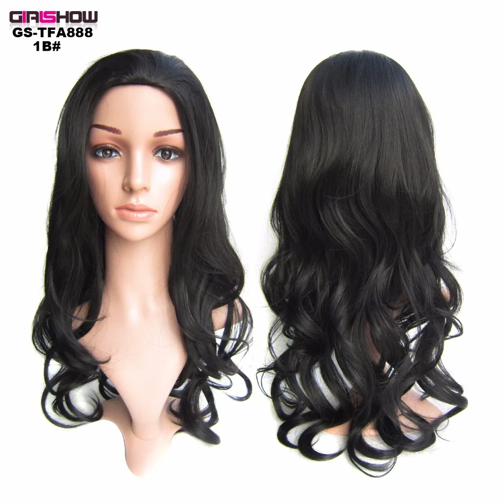 Girlshow-peluca media sintética 3/4 con peine de plástico, postizos rizados de estilo europeo, GS-TFA888 de estilo de dos tonos, 24 