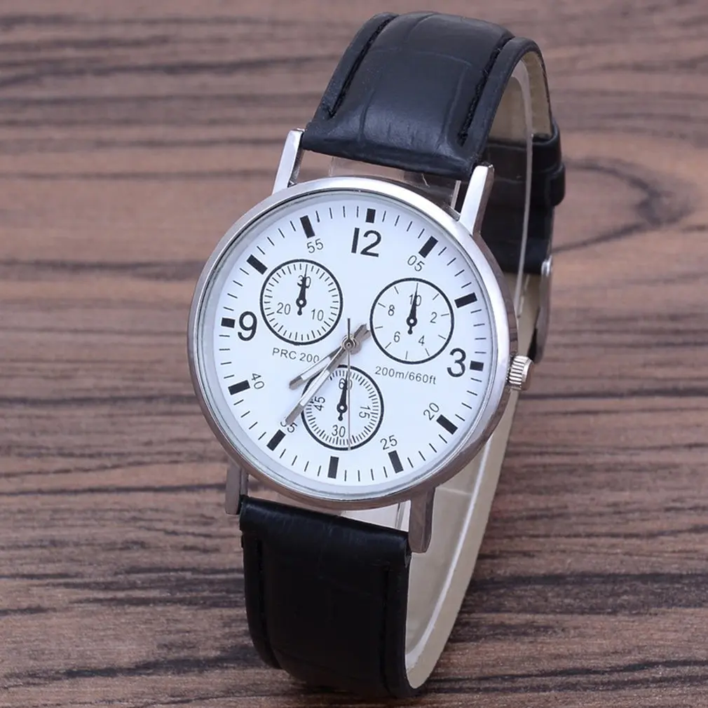 Мужские Бизнес часы календарь PU Кожаный ремешок водонепроницаемые три глаза