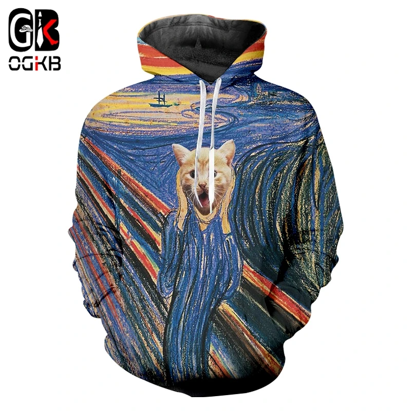Худи OGKB мужское свободное с капюшоном популярный пуловер 3D рисунком звездного