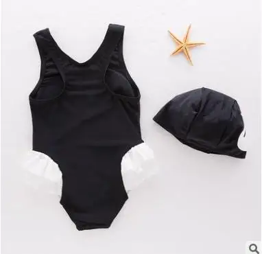 Summer Baby Girls Black Pinks Swans Swimwear+hat 2pcs Sets Swimming Suit Infant Toddler Kids SPA Beach Bathing Clothing Retail |