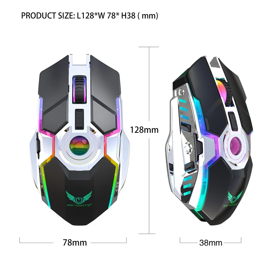 Zerodate T30 перезаряжаемая 2,4 ГГц Беспроводная мышь эргономичная RGB подсветка ноутбук мышь для ПК