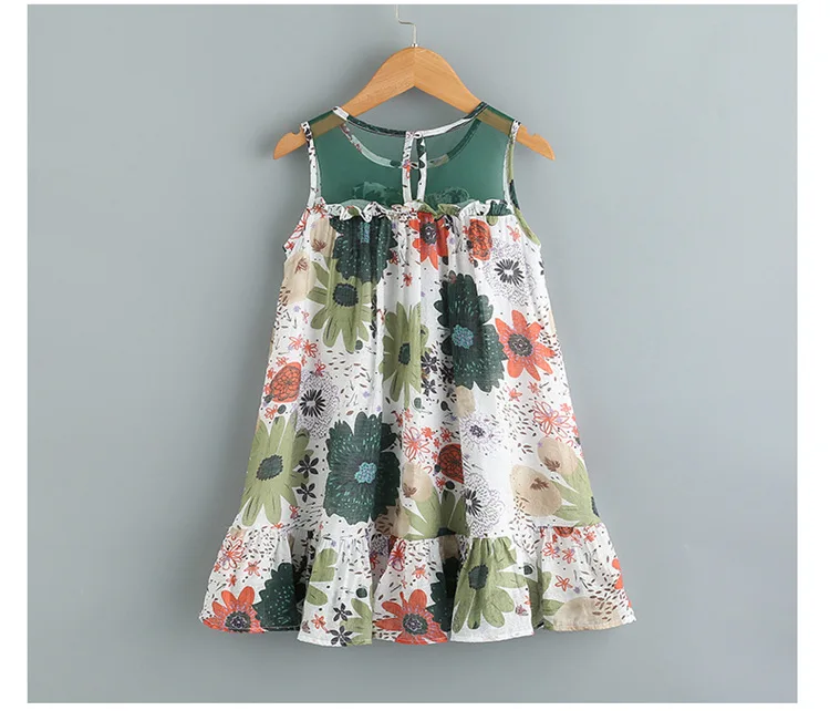 Girls Dress 2018 Summer Baby Clothes Lace Flower Print Princess Kid 4-9T green | Детская одежда и обувь