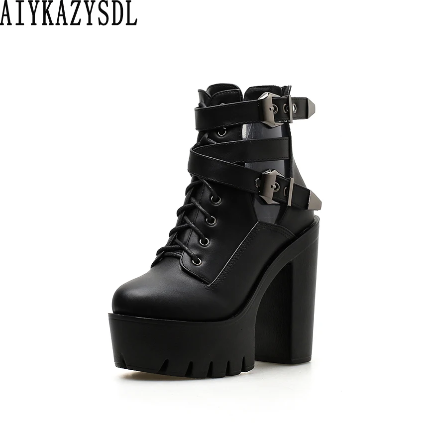 

AIYKAZYSDL Women Cut Out Buckle Strap Ankle Boots Summer Bootie Cross Strap Platform Ultra Very High Heel Thick Bottom Shoes