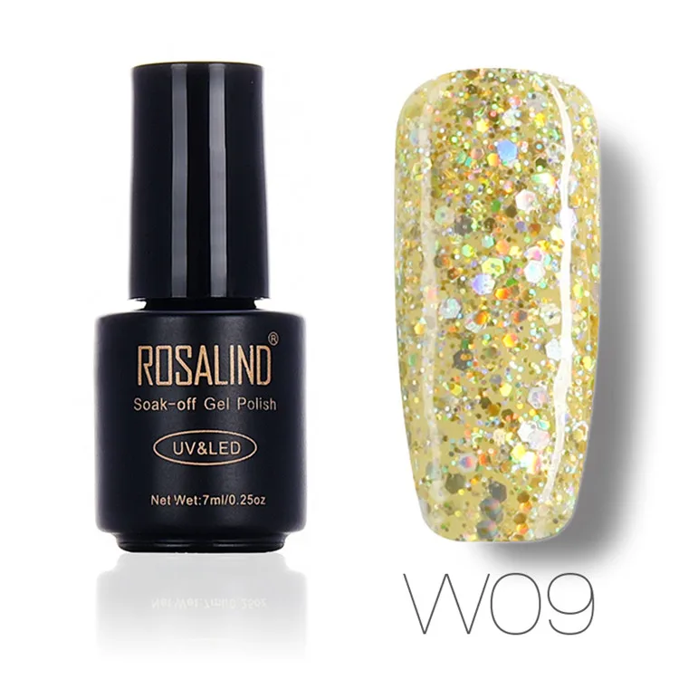 W09 ROSALIND гель 1S черный флакон 7 мл Алмазный Блеск W01-29 гель лак для ногтей УФ светодиодный замачивающийся блеск Платиновый гель лак - Цвет: W09