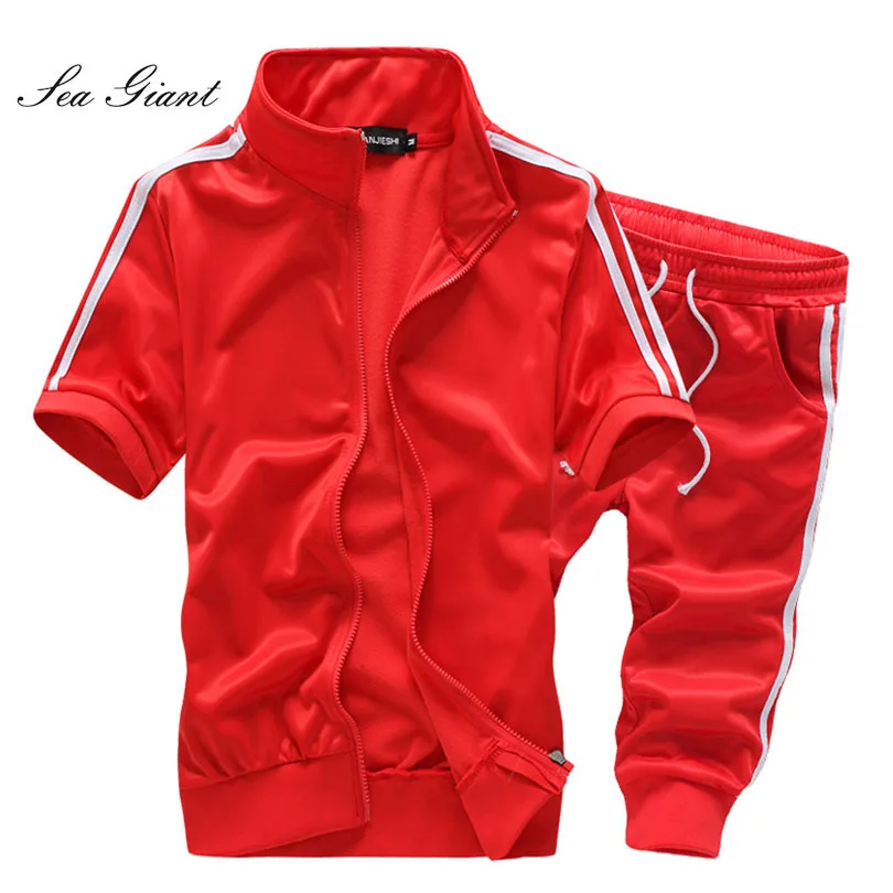 2019 мужской спортивный костюм комплект в полоску с коротким рукавом для фитнеса