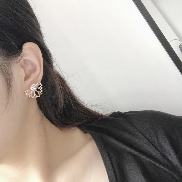 2021 Brincos De Cristal flor Do Parafuso Prisioneiro Para As Women Moda Joias Ouro Tira Simples Strass Brinco Joias|earrings fashion|earrings