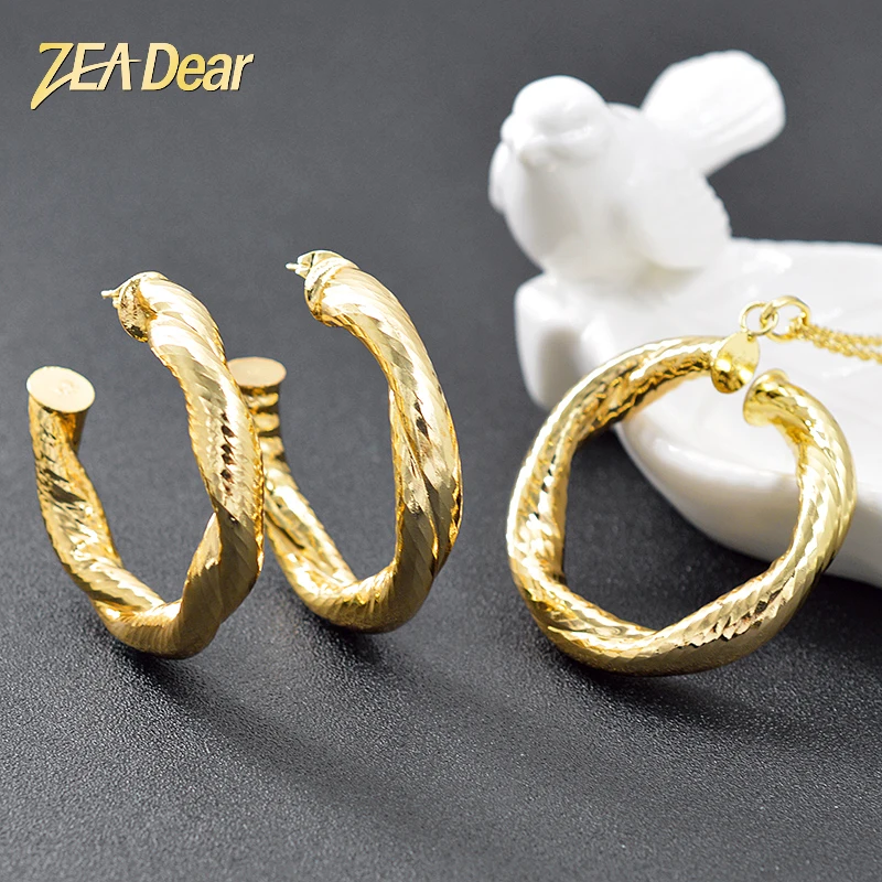

Diana baby Jewelry Big Round Jewelry Set For Women Earrings Necklace Pendant Anniversary Dubai Fashion Copper Jewelry Findings