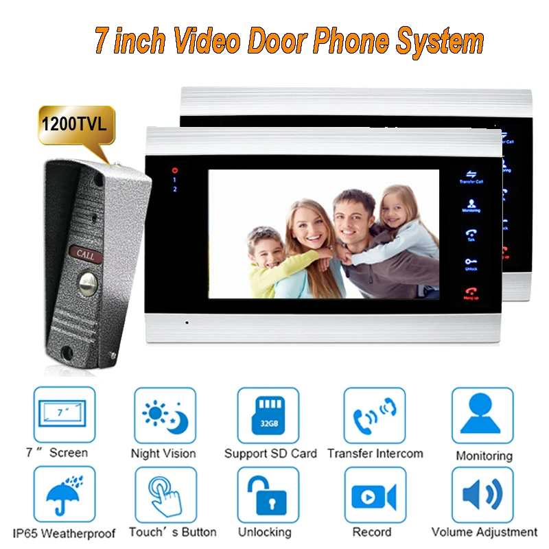 Новый 7 дюймов 1200tvl видео телефон двери Дверные звонки домофон с ip65 Камера