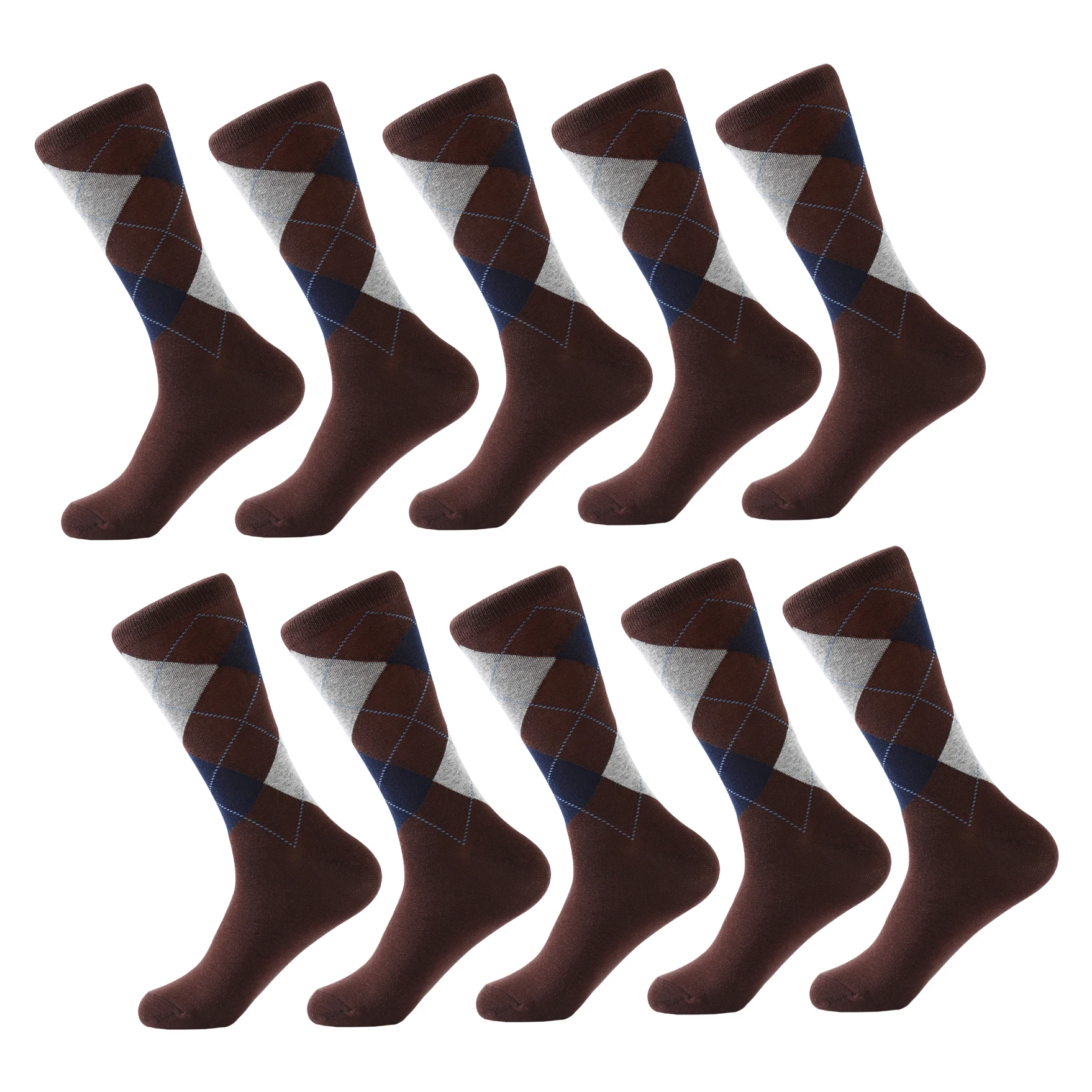 LETSBUY 10 pair/lot Men's socks solid color Cotton Socks Argyle pattern crew socks for business dress casual funny long socks
