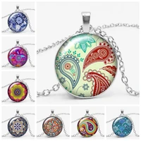 handmade fashion ethnic kaleidoscope series glass necklace buddhist yoga mandala convex dome pendant necklace women jewelry