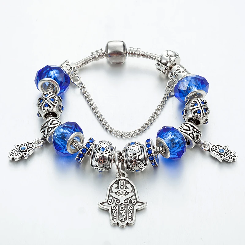 VIOVIA модные синие браслеты с подвесками для женщин Кристальные бусины от сглаза