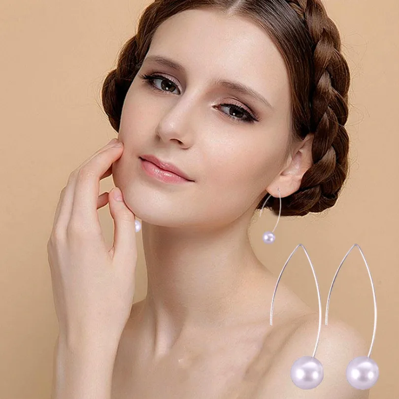 Женские серьги с жемчугом простые изящные Крючки со складками 2