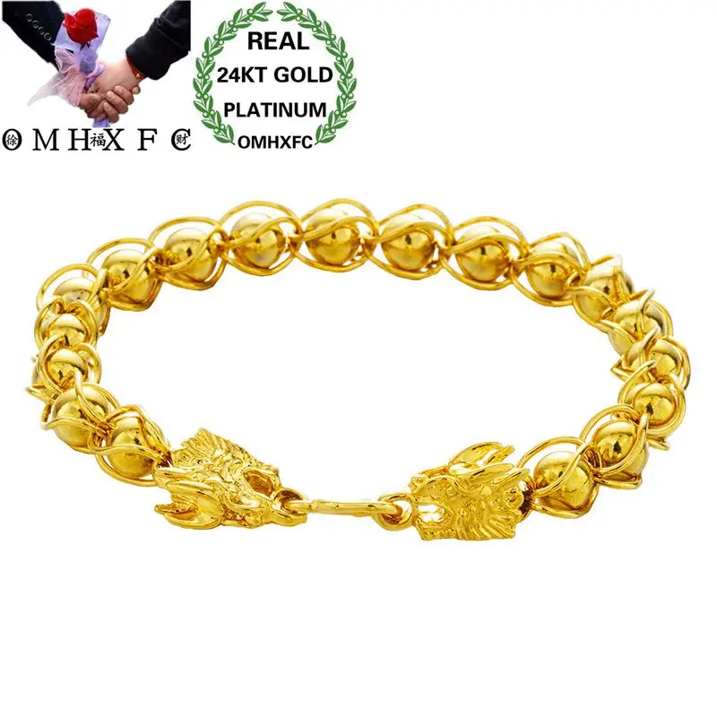 

OMHXFC оптовая продажа европейские модные мужские вечерние подарок на день рождения Свадебный элегантный дракон фонарь ссылка 24KT золотые браслеты BE263