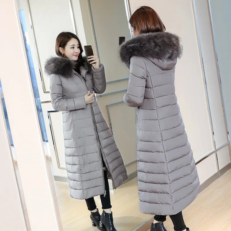 Серый Women popular new women long over-the-knee heavy cotton-padded jacket fashionable with thick coat - Цвет: Серый