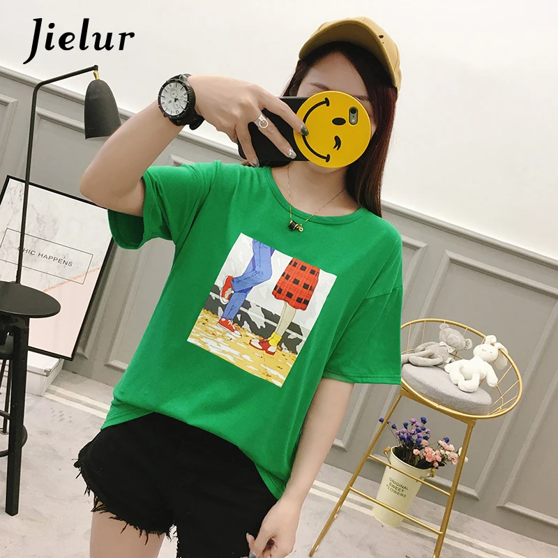 Jielur 5 цветов Свободные корейские летние женские футболки Тонкий Повседневное