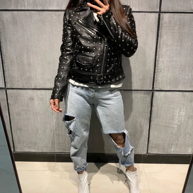 Женская кожаная куртка с заклепками|jacket rivet|jacket jacketjacket leather jacket |