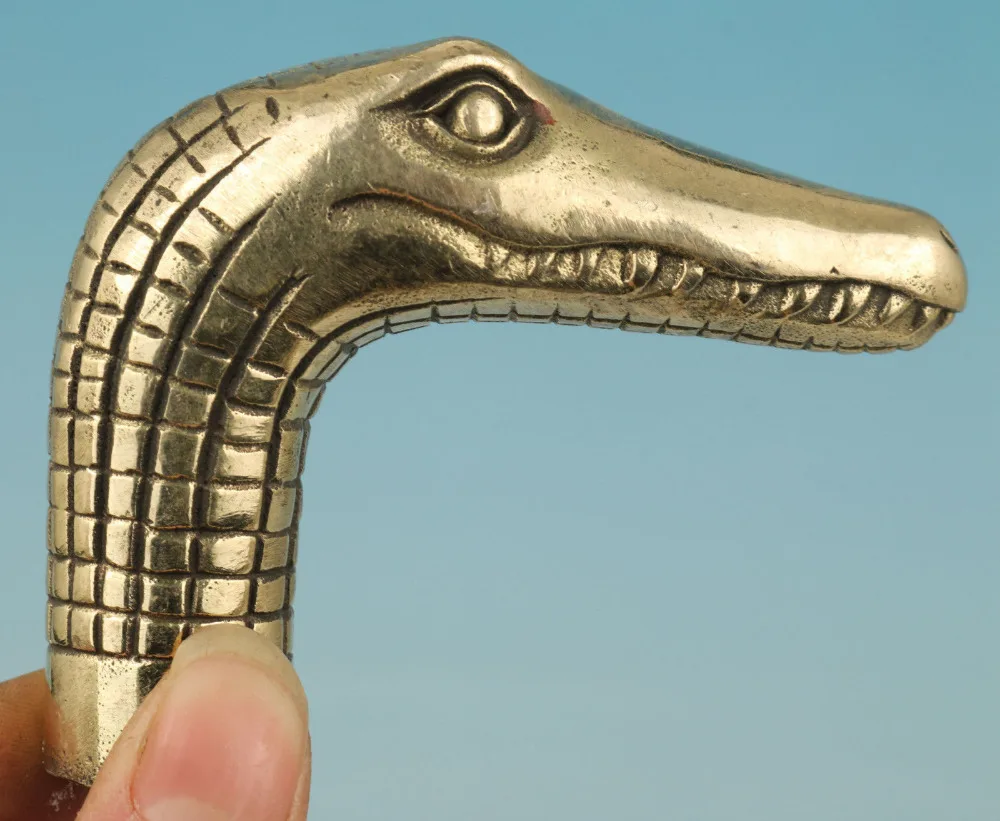 Жесткая китайская латунная ручная резьба статуя крокодила трость трость|head head|head