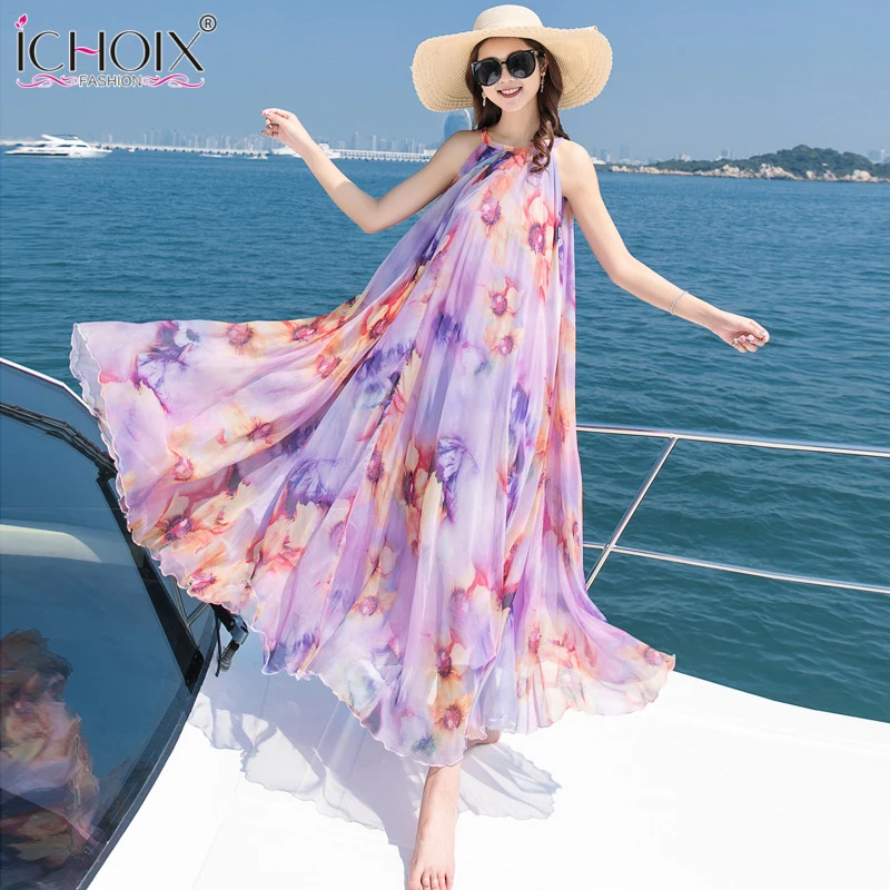 Женское шифоновое платье макси без рукавов Элегантное Длинное пляжное в стиле