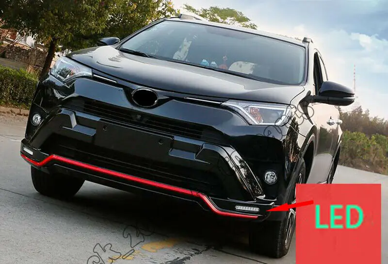Подходит для Toyota RAV4 2016 Красный передний бампер с светодиодный светильник и