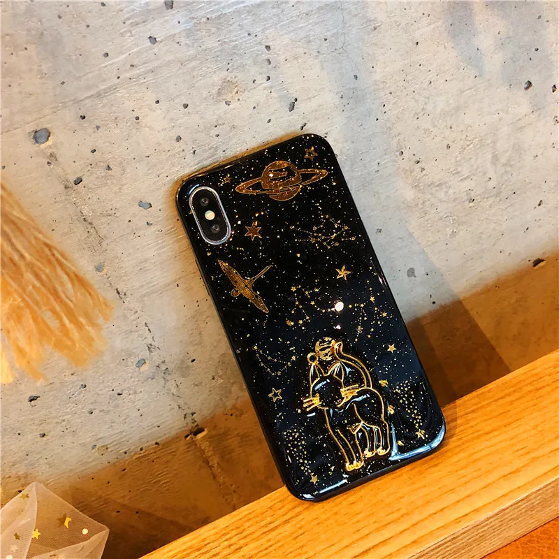 super cute transparent embossment cat shimmering powder soft shell IMD phone case for iphone 6 7 8 Plus X XR XS MAX |