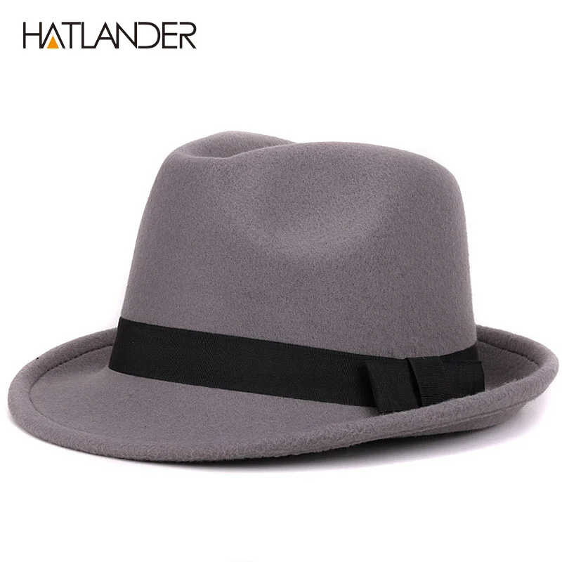 [HATLANDER]Solid boater artificial wool fedoras hat for women mens trilby Jazz caps gambler church bowler winter top hats | Аксессуары