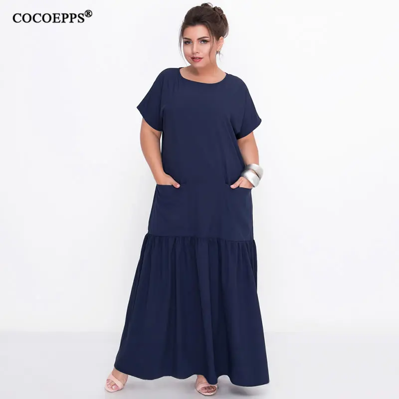 L 6XL 2019 Лето Ruffles Длинное платье Женщины Свободное макси Женский Повседневная 5XL