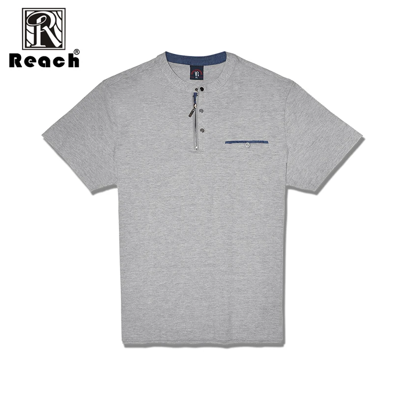 Reach Для мужчин футболки хлопковая Футболка короткий рукав лето с карманом