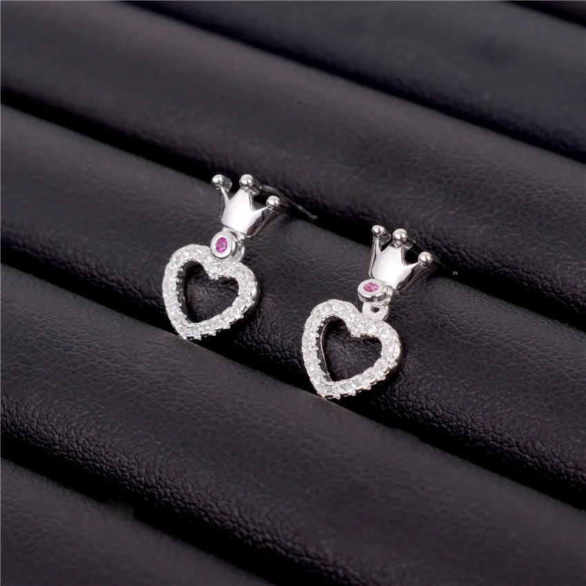 Almei 2017 New Real 925 Sterling Silver Heart Crown Pave Stud Earrings With Clear CZ for Women Girls Gifts with Box 40% LR021 | Украшения и