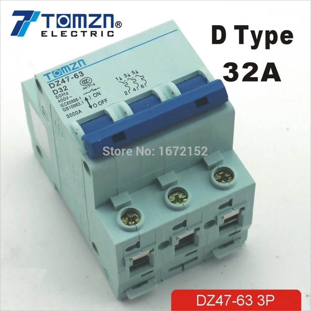 

Автоматический выключатель 3P, 32A, тип D, 240 В/415 В, MCB, 4 полюса