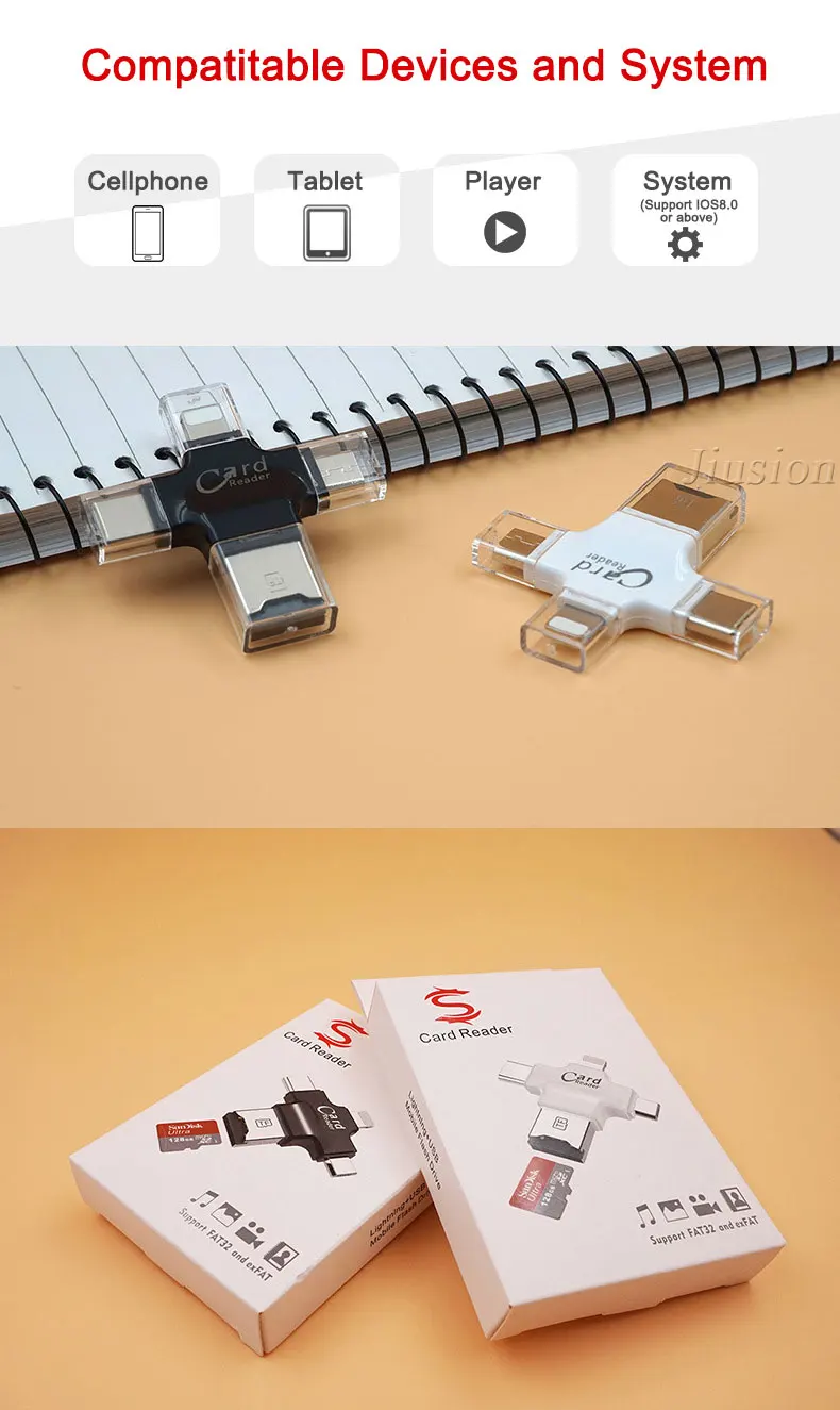 4 в 1 кард-ридер для type-c/Lightning/Micro USB/USB2.0 памяти Micro SD ридер Android iPad/iPhone 7 Plus 6S 5S OTG конвертер
